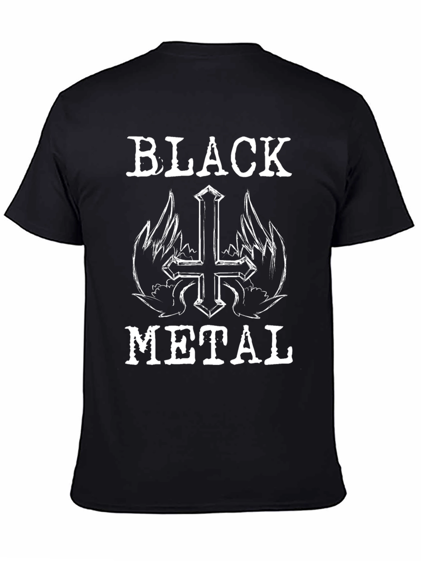 Black Metal T-Shirt - Winged Cross Design