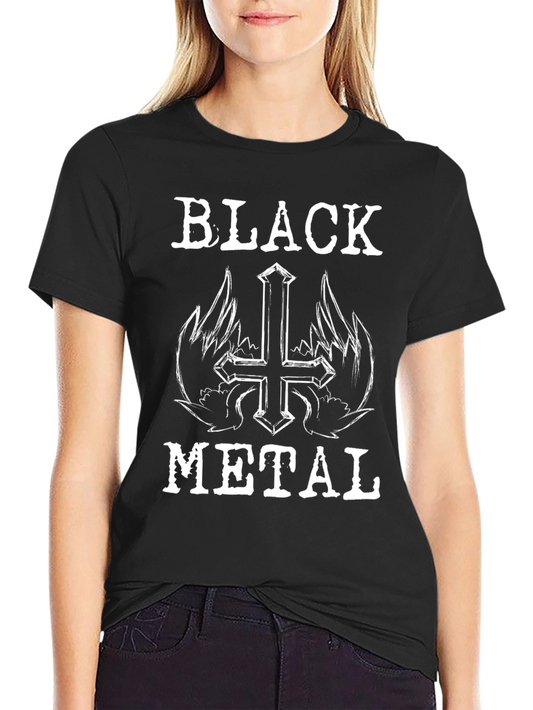 Black Metal T-Shirt - Winged Cross Design