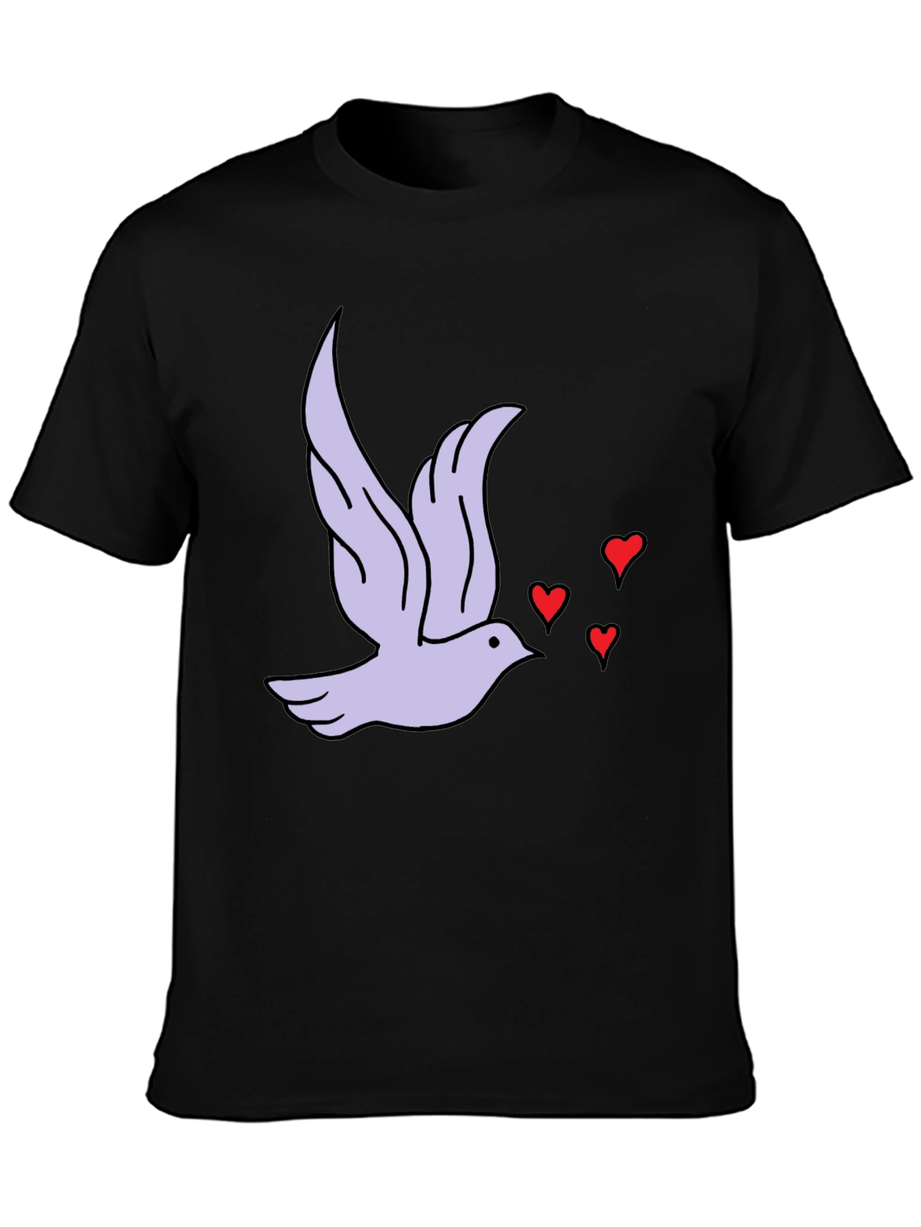 Dove & Hearts Graphic Black T-Shirt