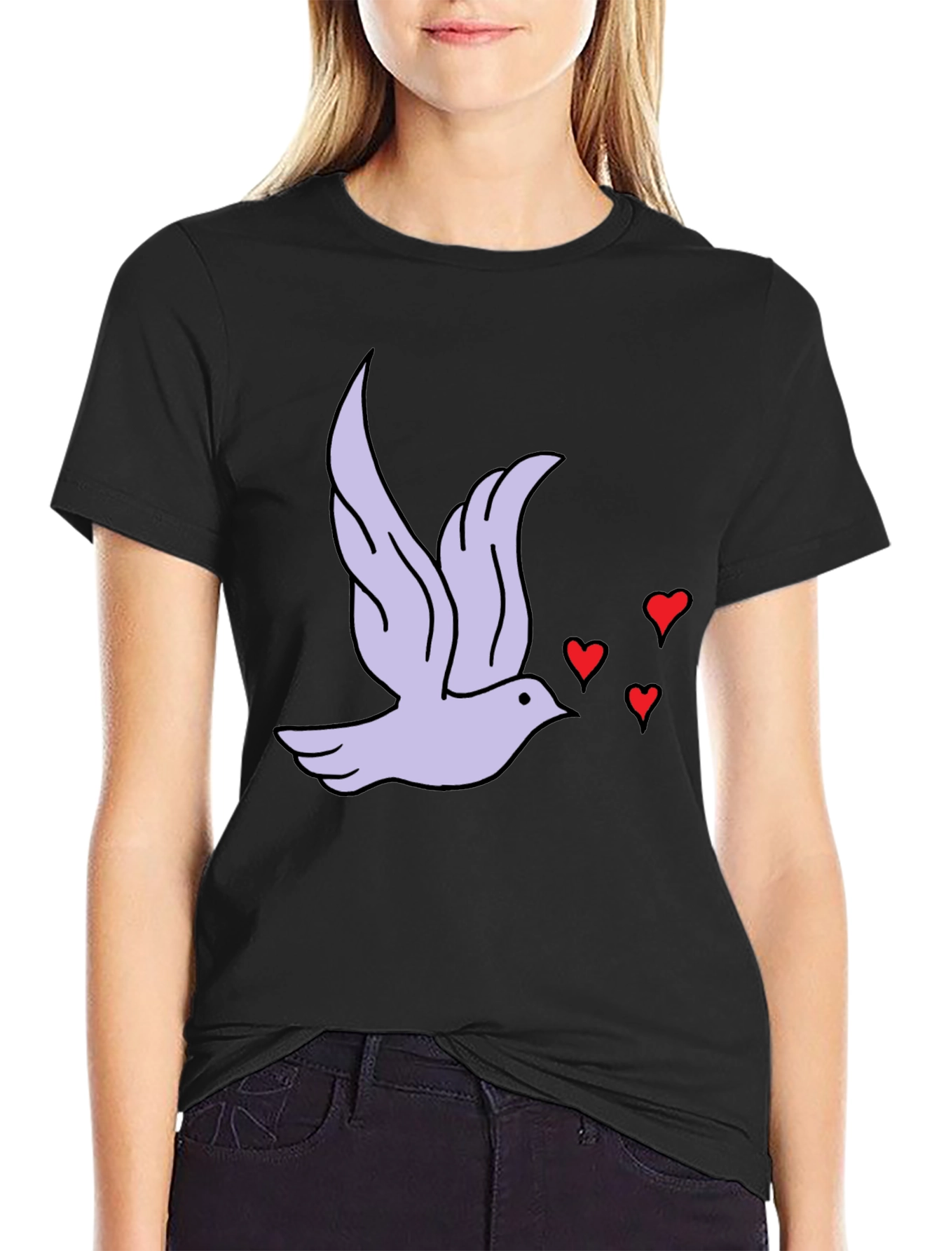 Dove & Hearts Graphic Black T-Shirt