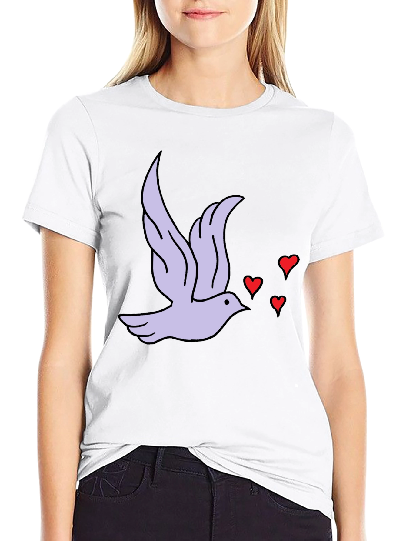 Dove & Hearts Graphic Black T-Shirt
