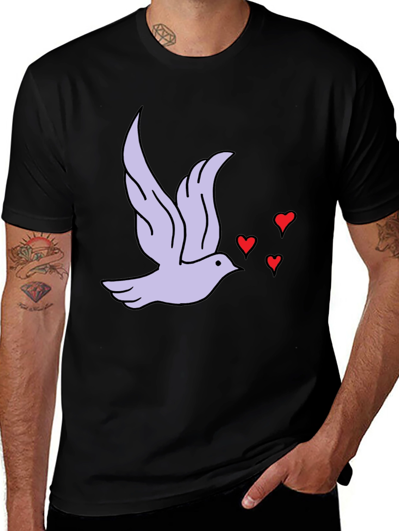 Dove & Hearts Graphic Black T-Shirt