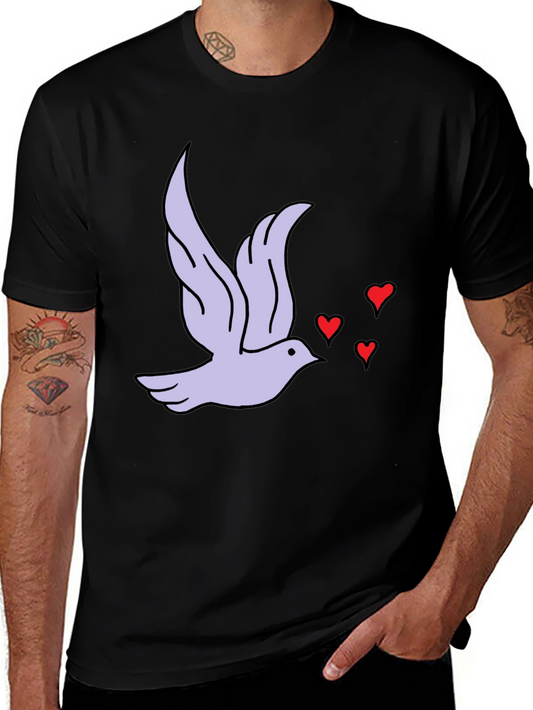 Dove & Hearts Graphic Black T-Shirt