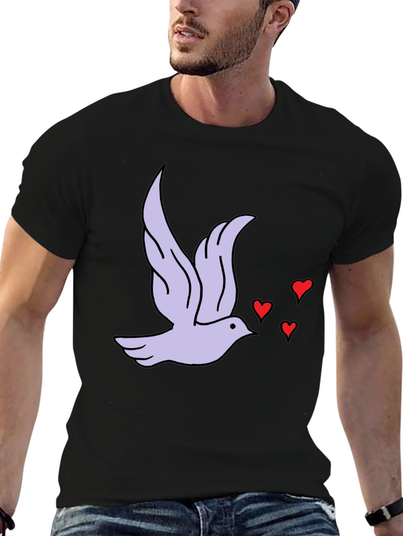 Dove & Hearts Graphic Black T-Shirt