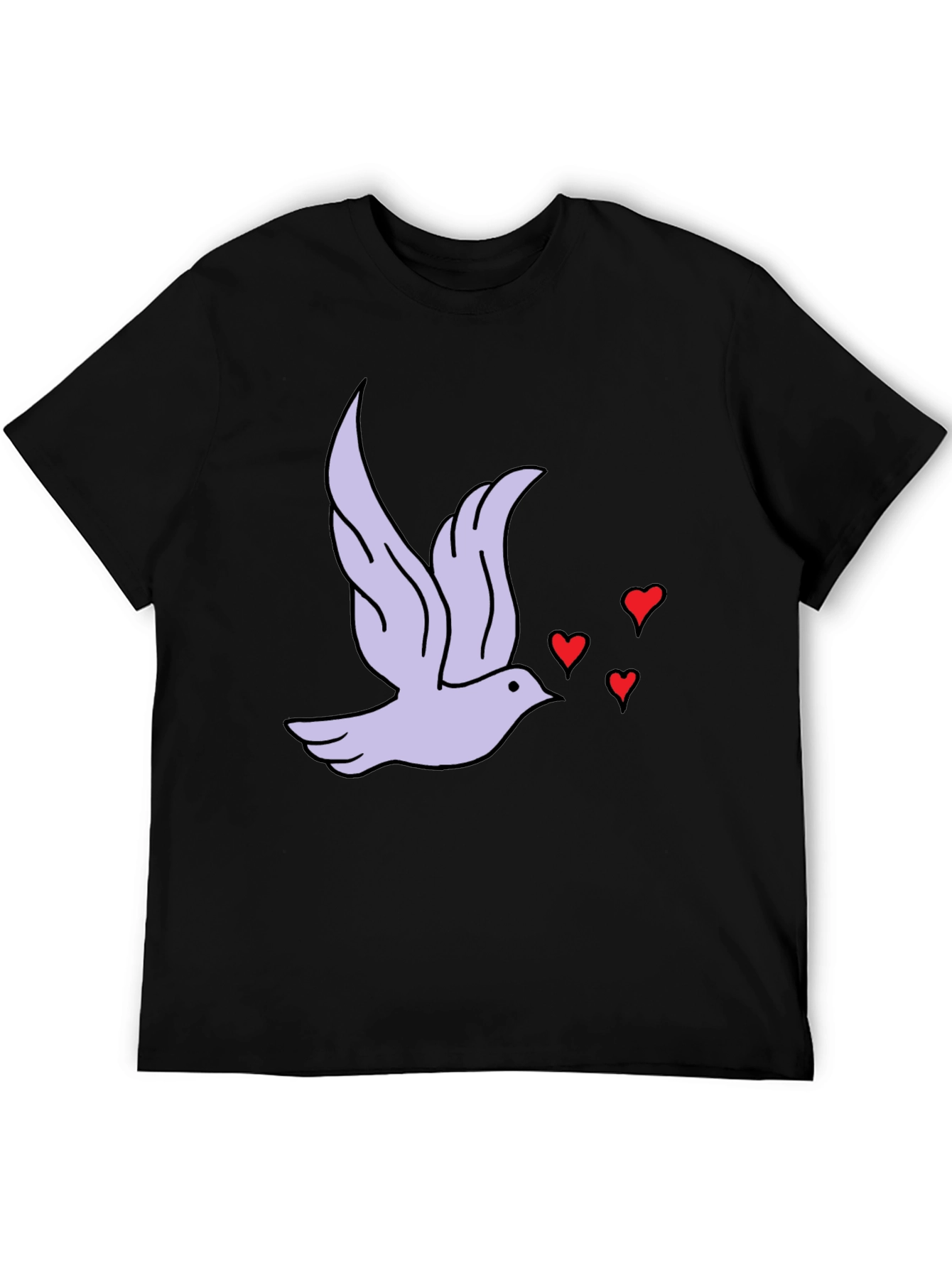 Dove & Hearts Graphic Black T-Shirt