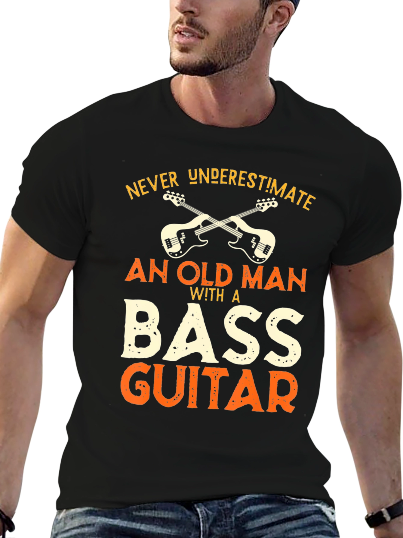 Bass Guitar Old Man Graphic Tee