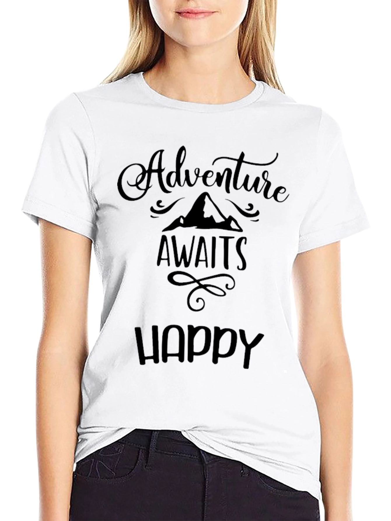 Adventure Awaits Happy Black T-Shirt