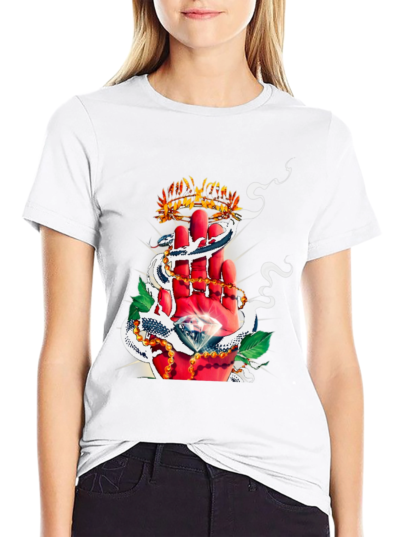 Crown & Diamond Graphic Print Black T-Shirt