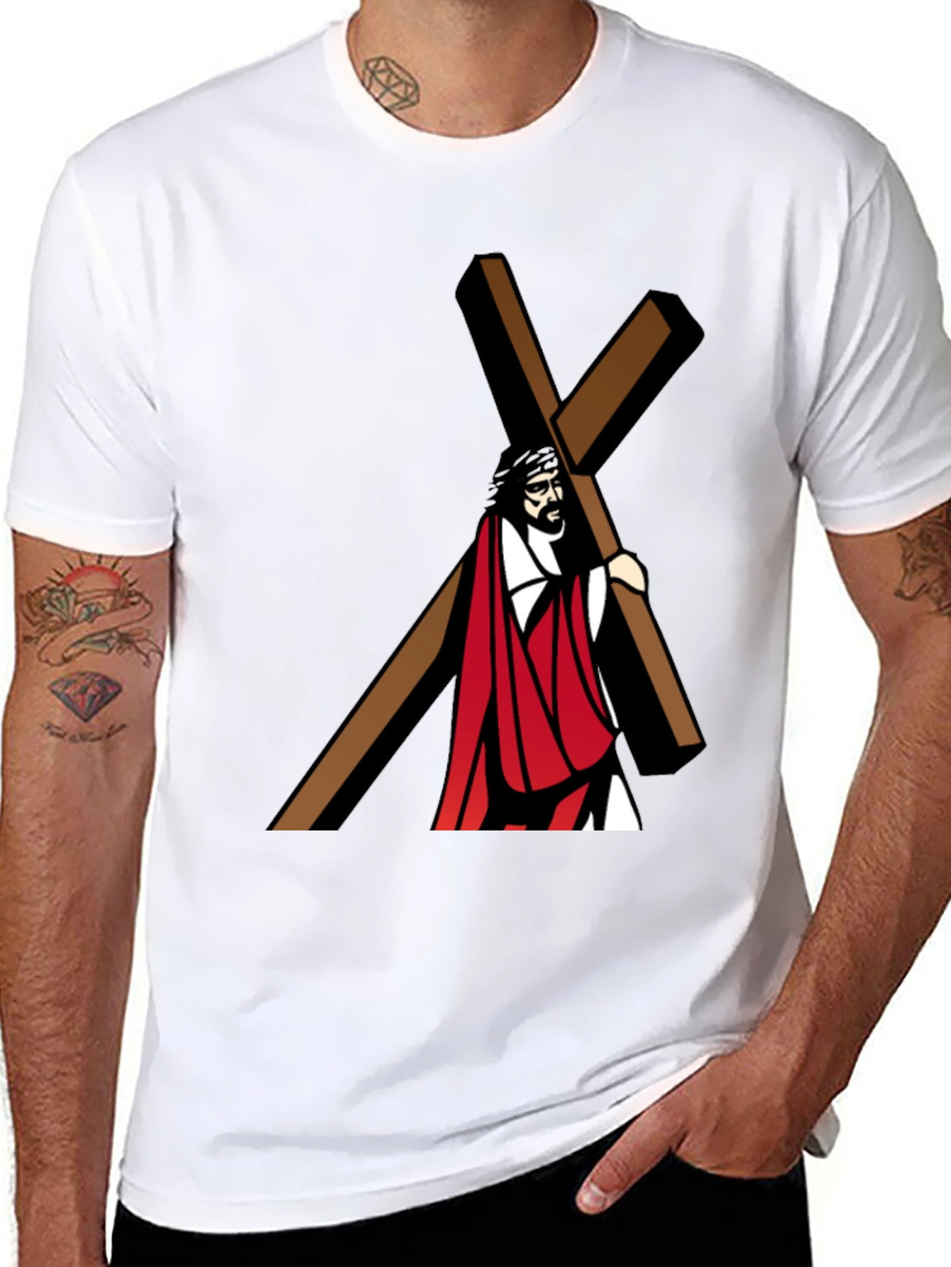 Jesus Carrying Cross Graphic T-Shirt - Black