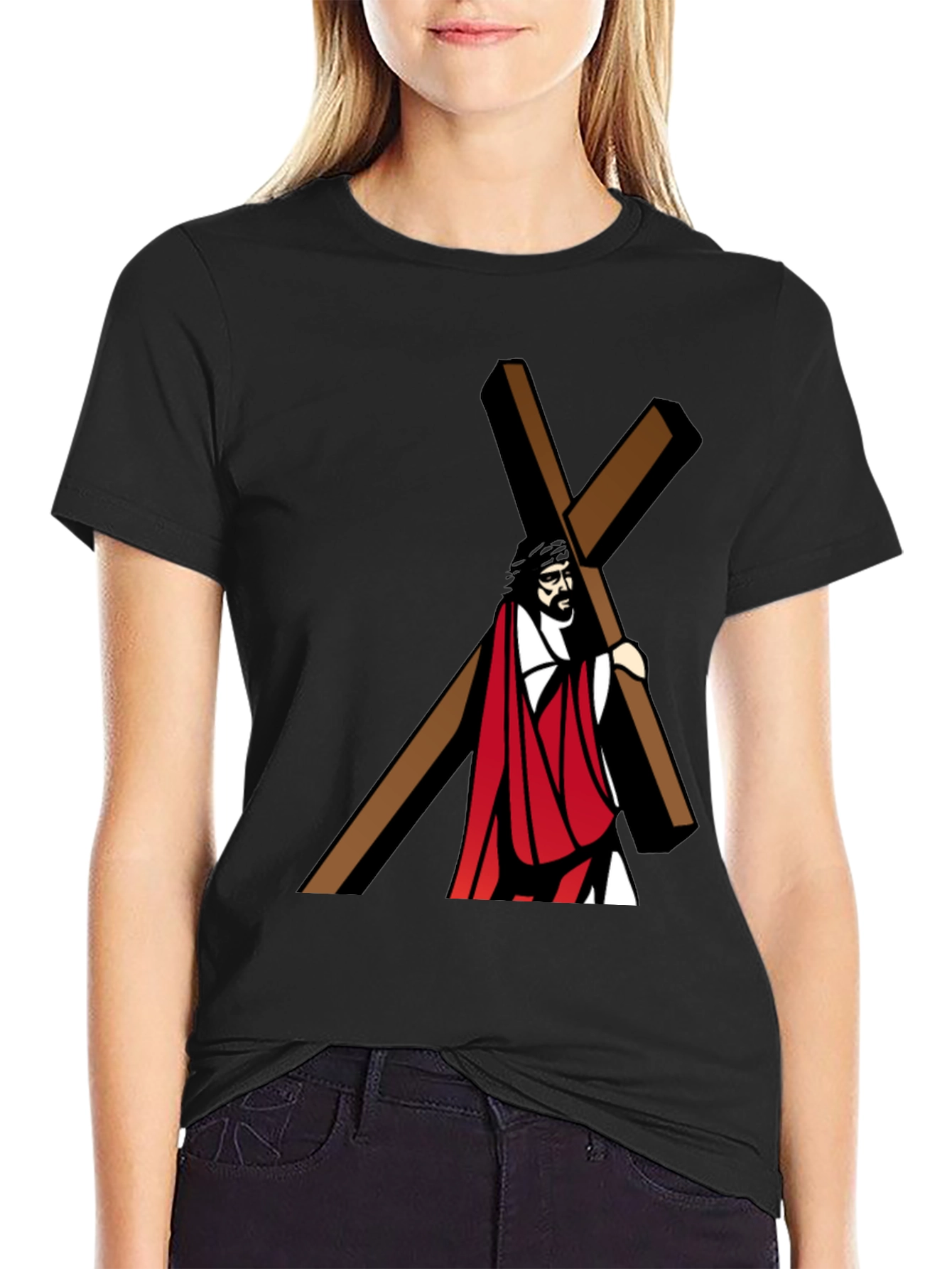 Jesus Carrying Cross Graphic T-Shirt - Black