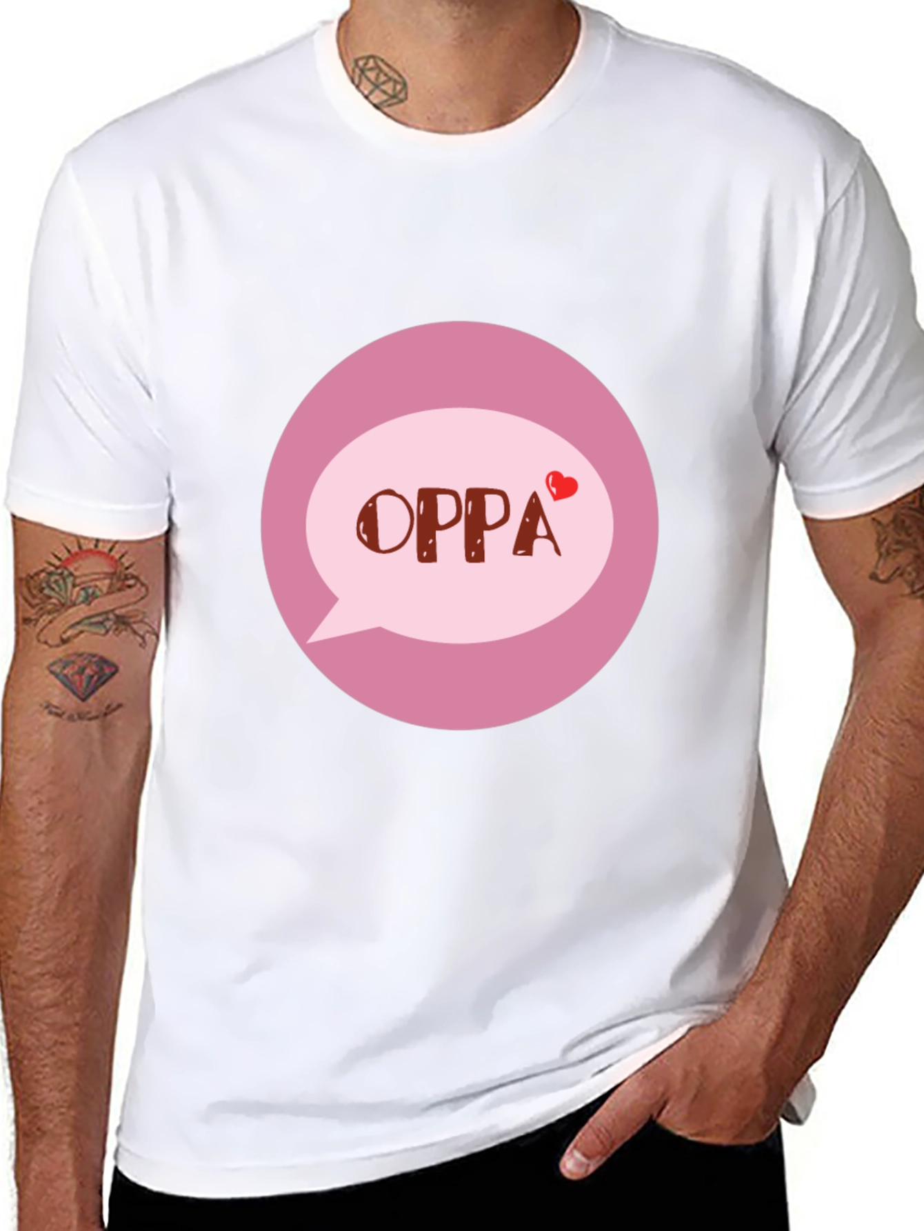 Oppa T-Shirt - Korean Heart Design Black Tee