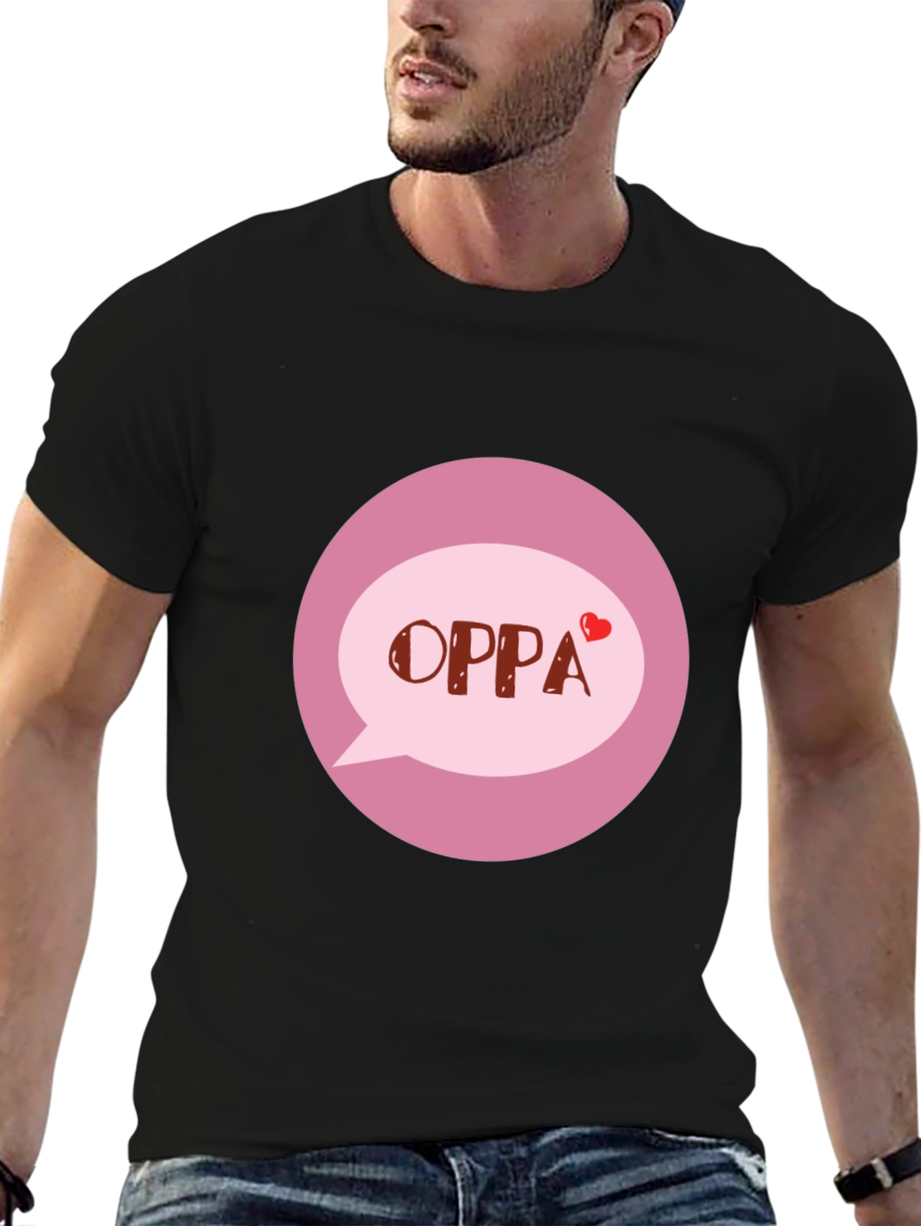 Oppa T-Shirt - Korean Heart Design Black Tee