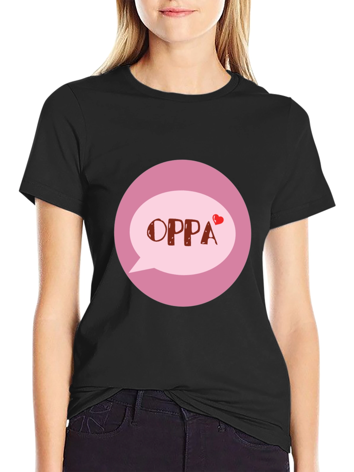 Oppa T-Shirt - Korean Heart Design Black Tee