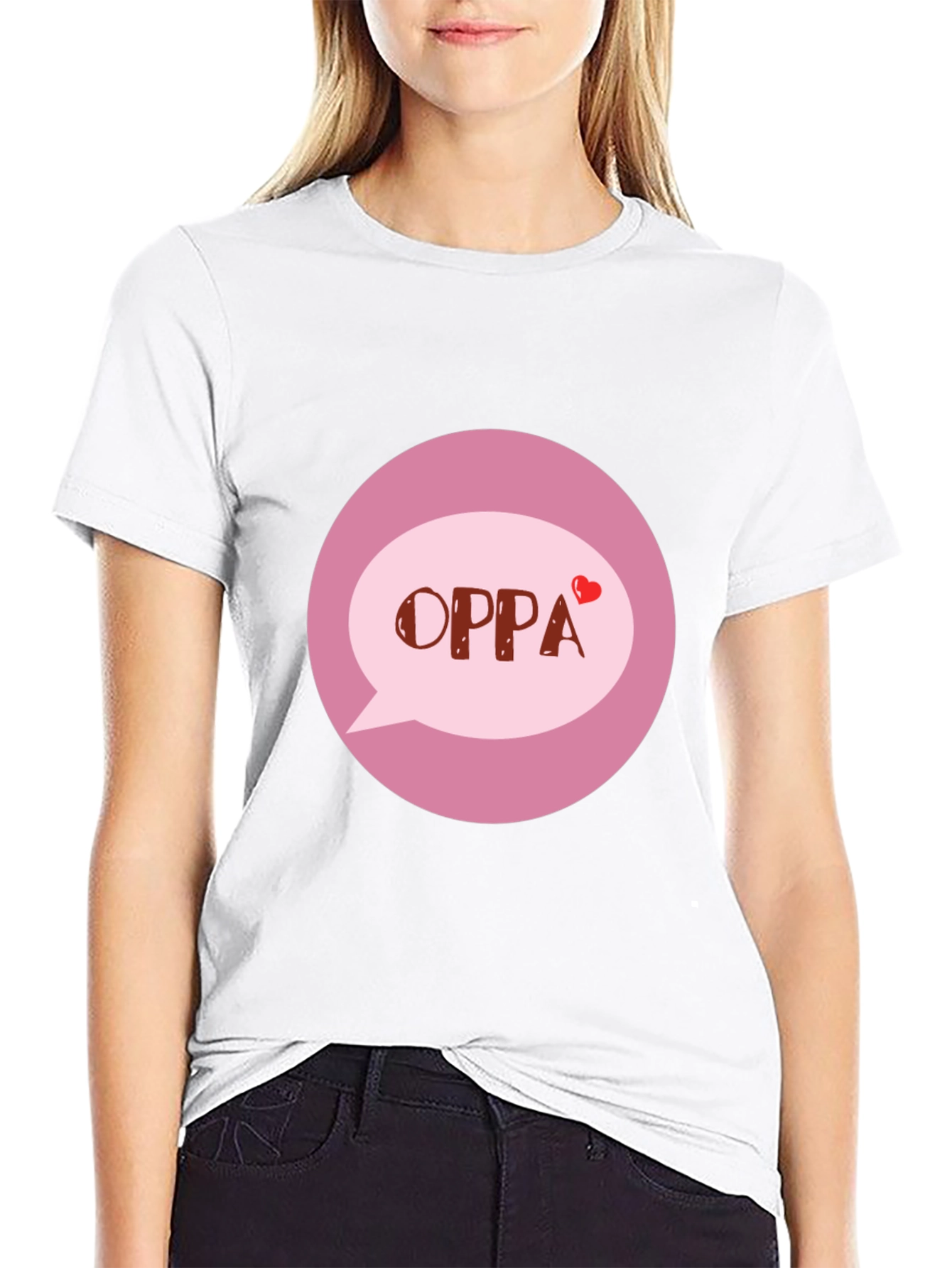 Oppa T-Shirt - Korean Heart Design Black Tee