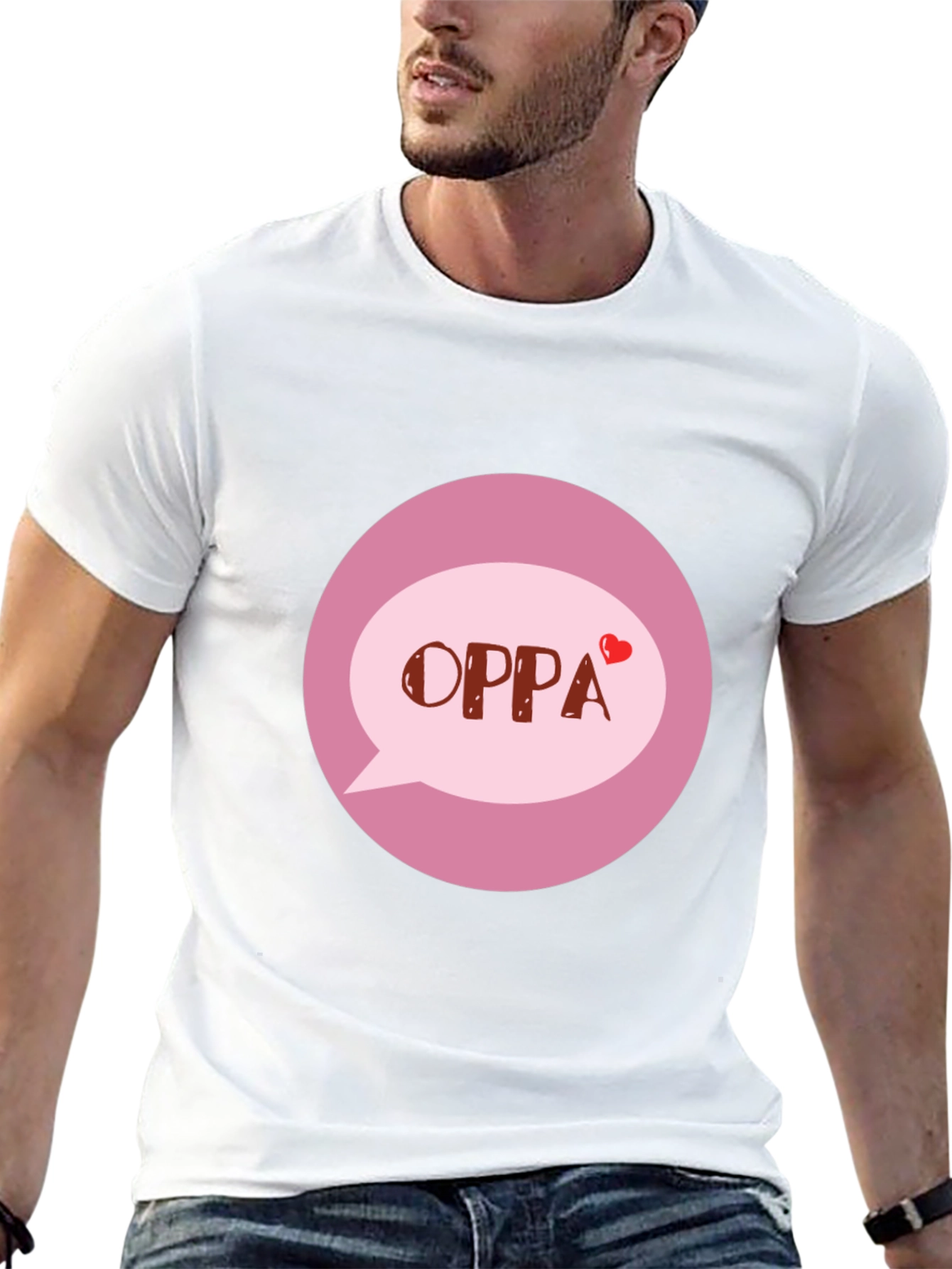 Oppa T-Shirt - Korean Heart Design Black Tee
