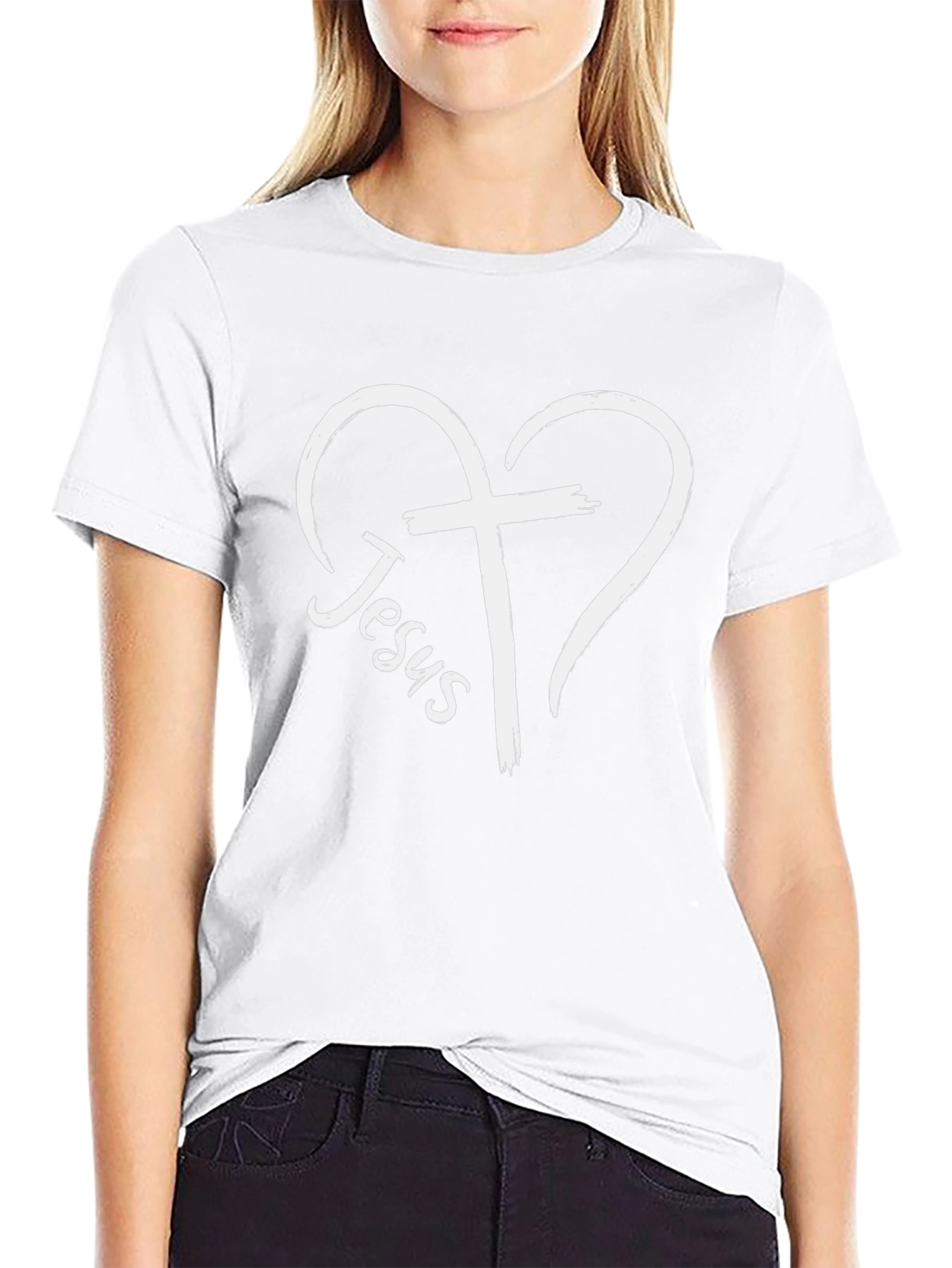 Jesus Heart Cross Graphic Tee - Black