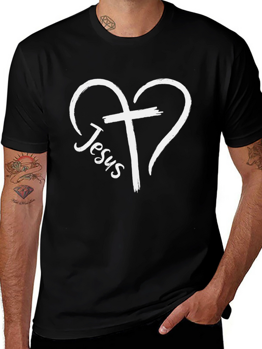 Jesus Heart Cross Graphic Tee - Black