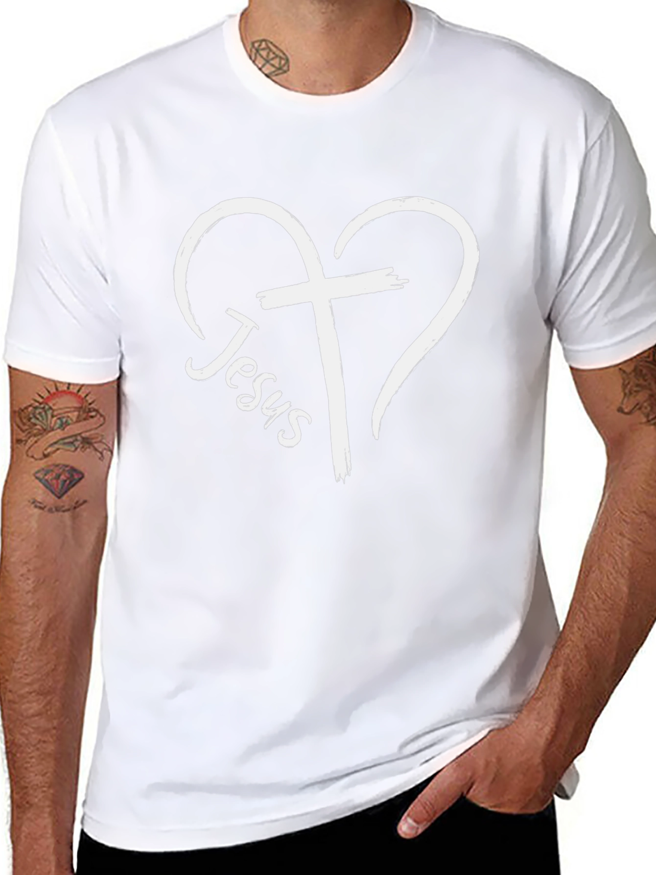 Jesus Heart Cross Graphic Tee - Black