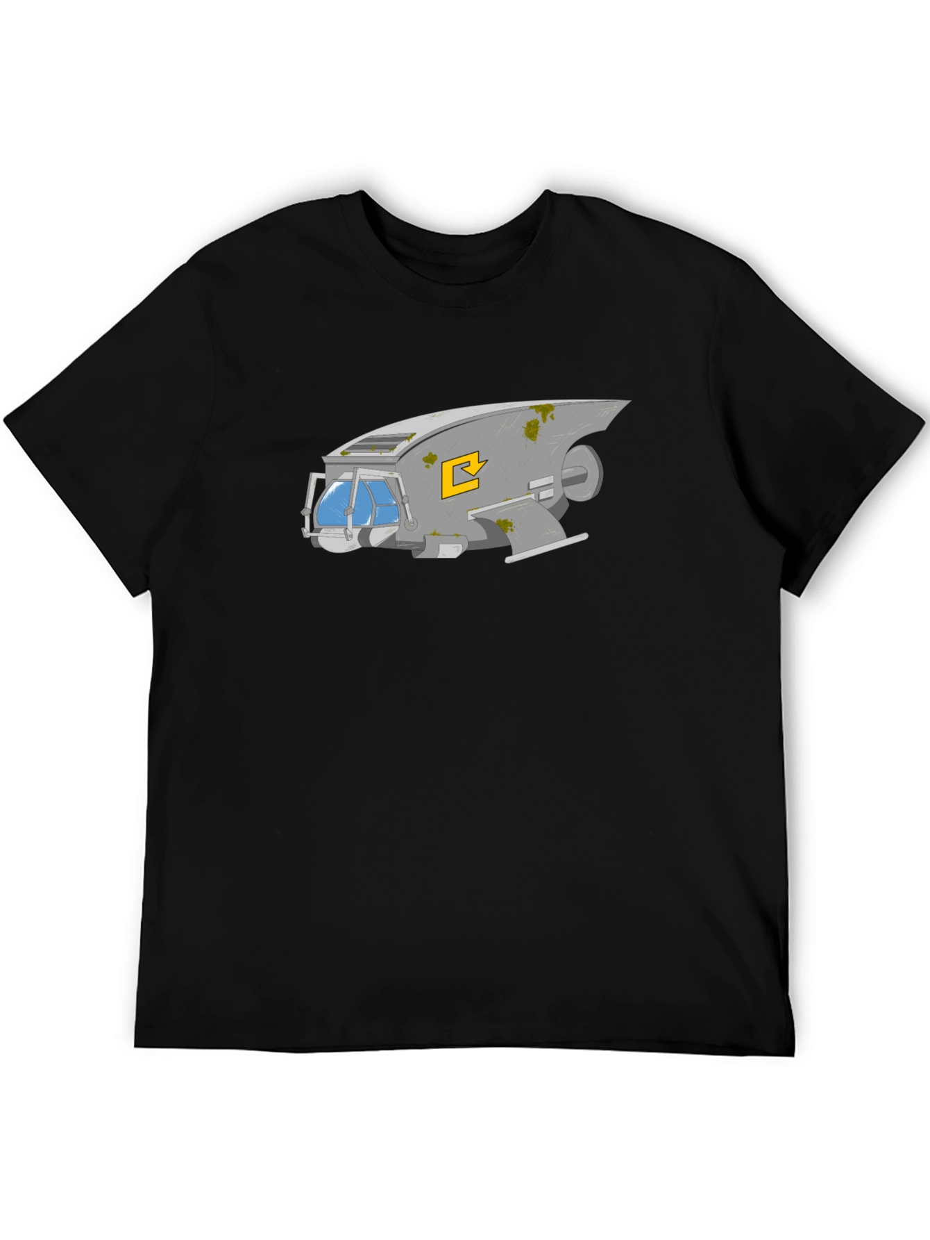 Retro Spaceship Graphic Tee - Black Cotton Comfort