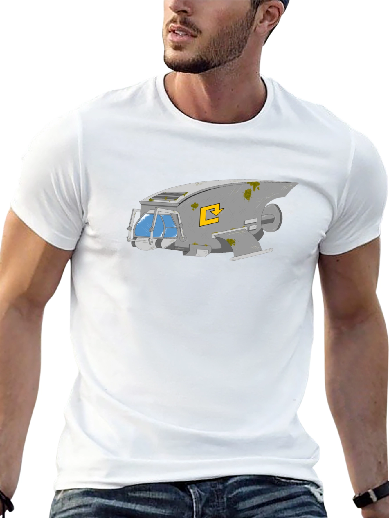 Retro Spaceship Graphic Tee - Black Cotton Comfort