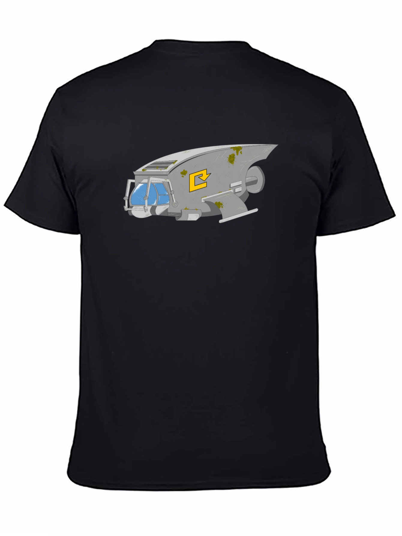 Retro Spaceship Graphic Tee - Black Cotton Comfort
