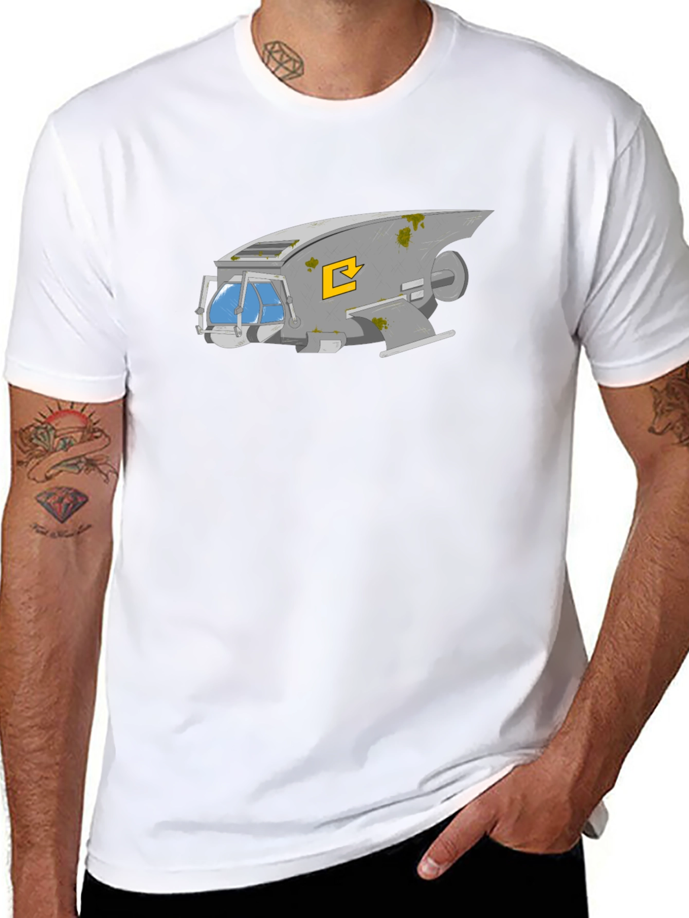 Retro Spaceship Graphic Tee - Black Cotton Comfort
