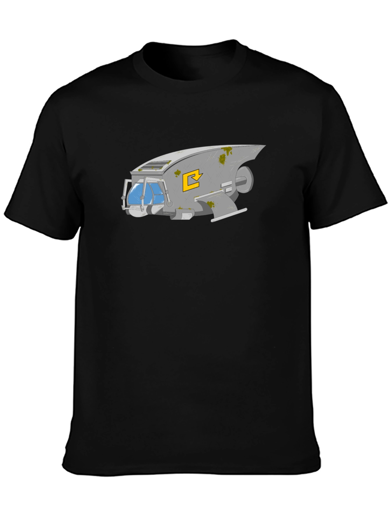 Retro Spaceship Graphic Tee - Black Cotton Comfort