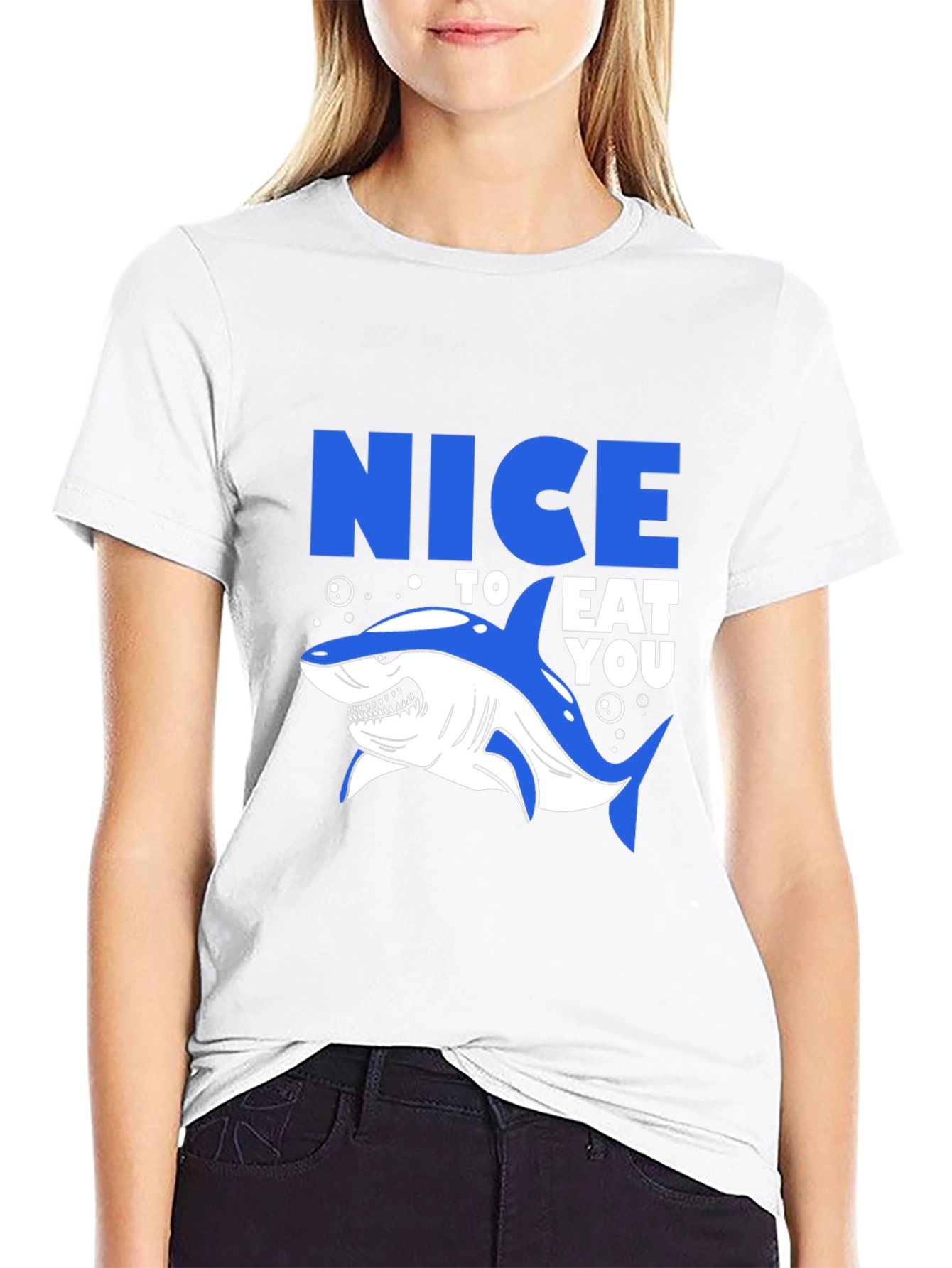 Nice to Eat You Shark Graphic Tee - Black