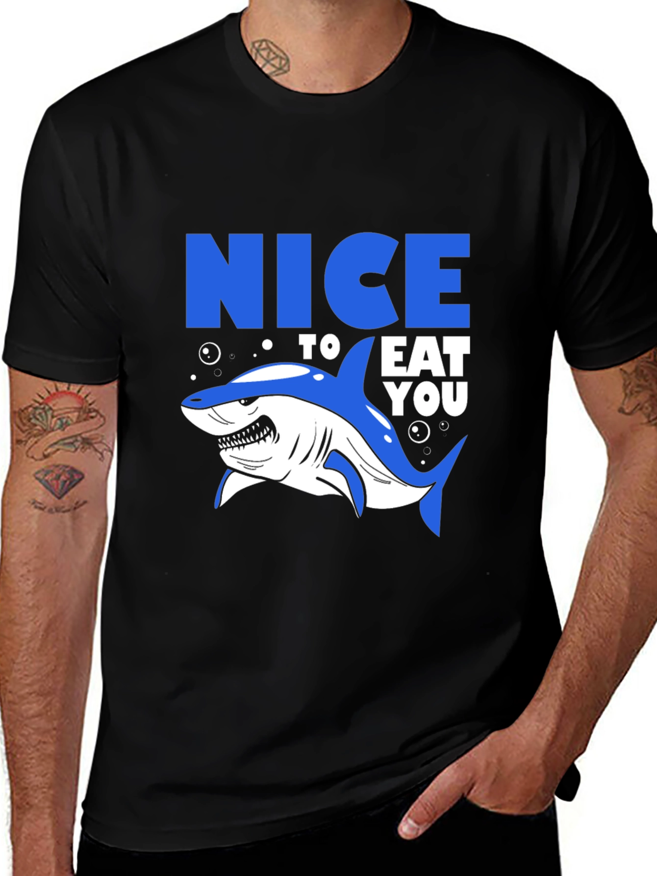 Nice to Eat You Shark Graphic Tee - Black