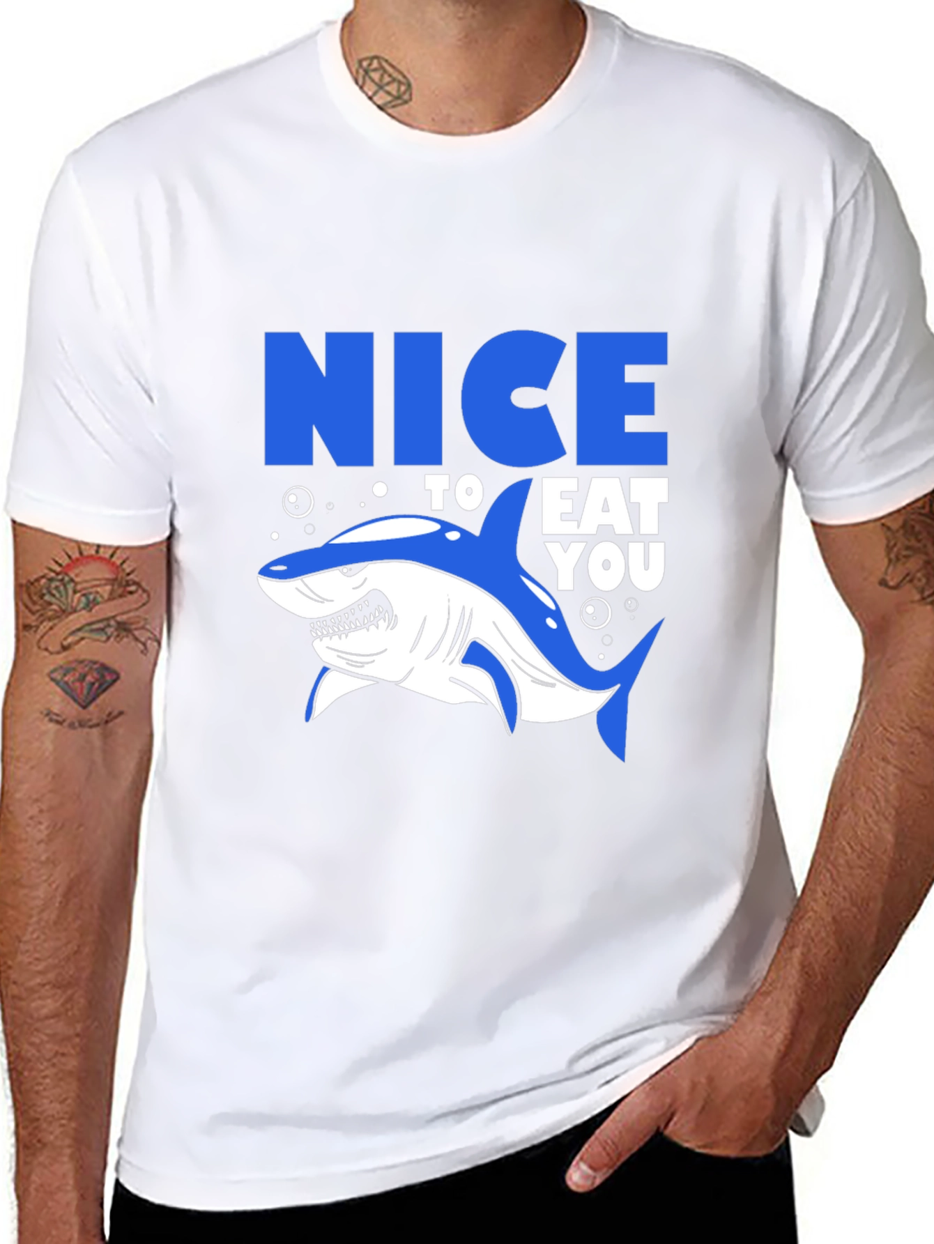 Nice to Eat You Shark Graphic Tee - Black