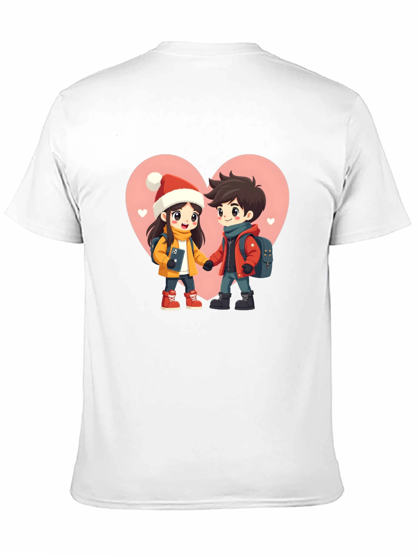 Romantic Cartoon Couple Black T-Shirt