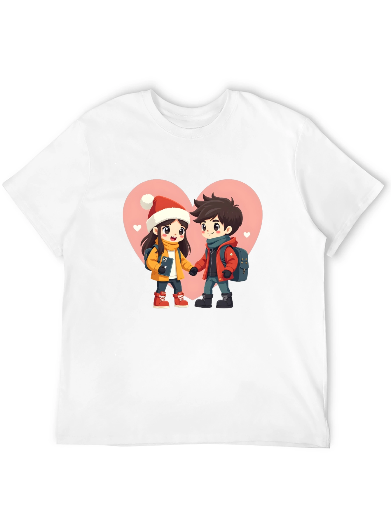 Romantic Cartoon Couple Black T-Shirt