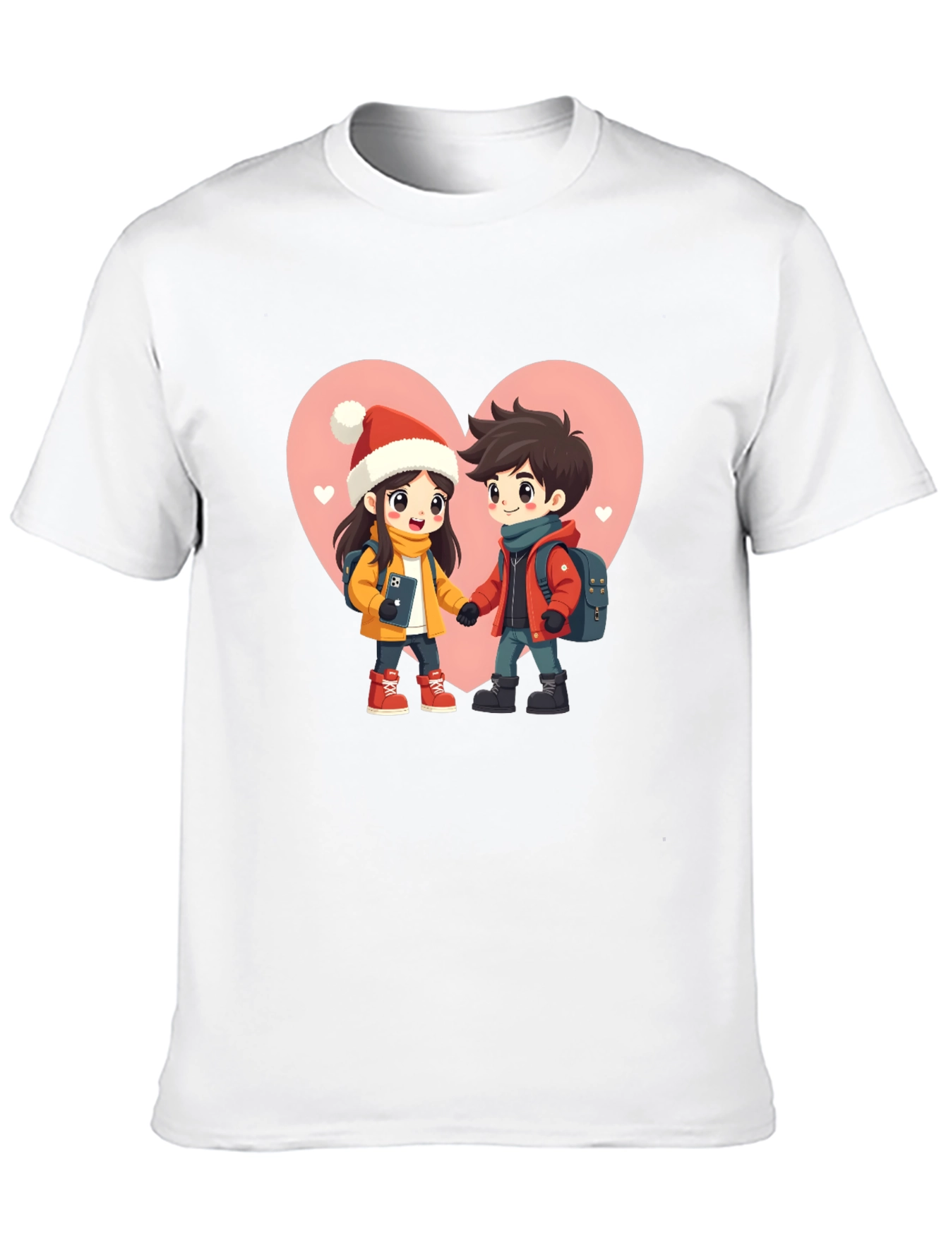 Romantic Cartoon Couple Black T-Shirt