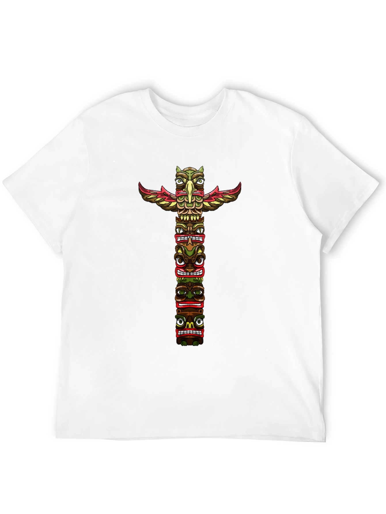 Tribal Totem Pole Graphic Tee - Black Cotton T-Shirt