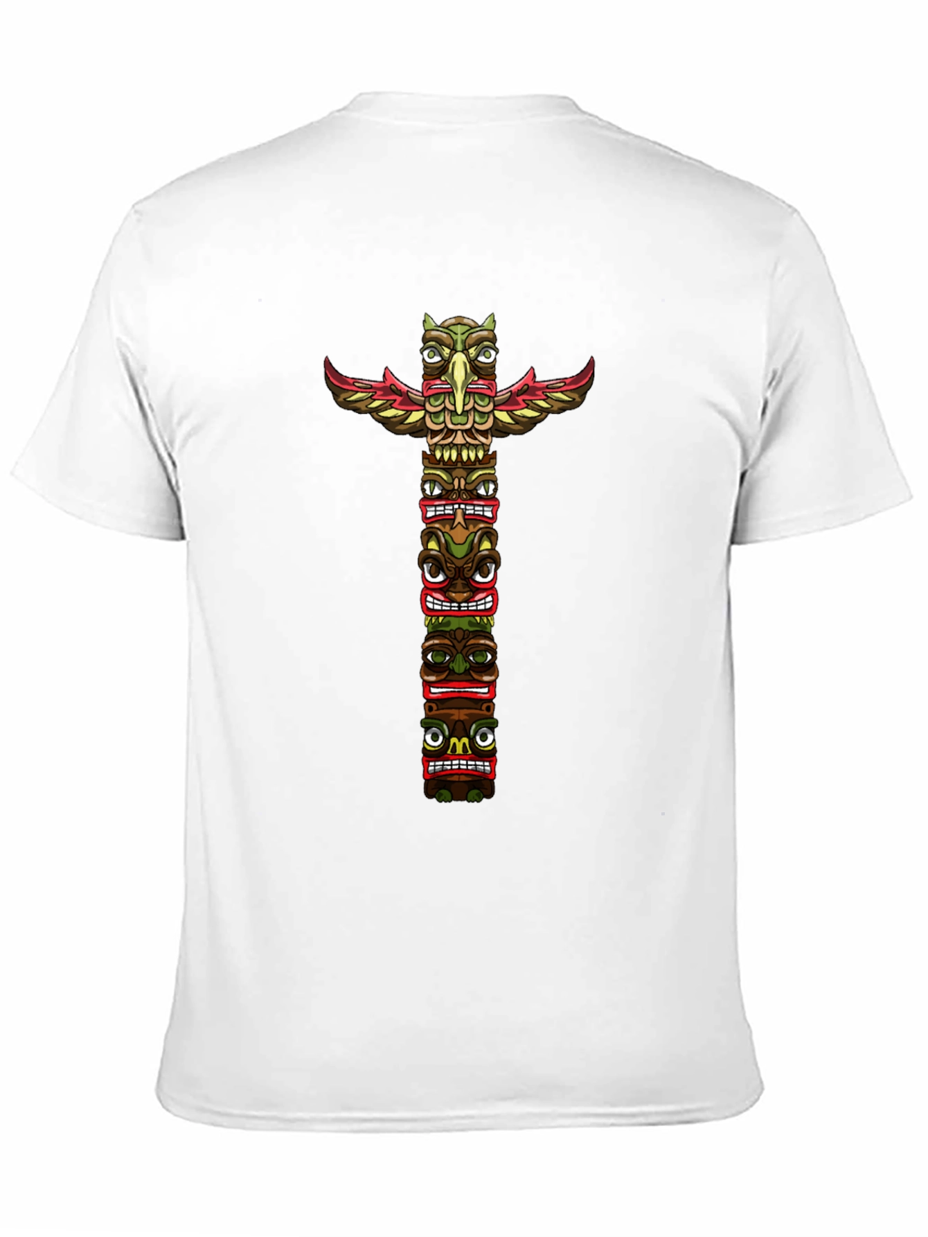 Tribal Totem Pole Graphic Tee - Black Cotton T-Shirt