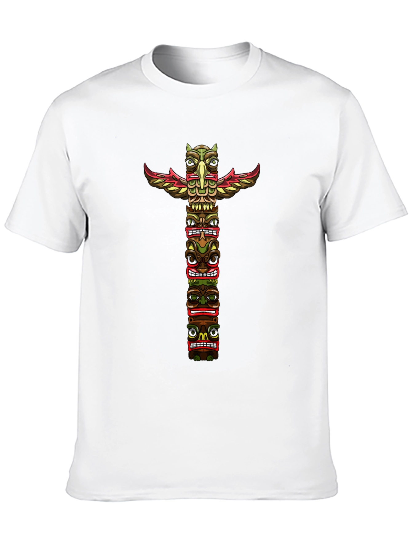 Tribal Totem Pole Graphic Tee - Black Cotton T-Shirt