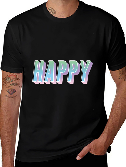 Happy Graphic Print Black T-Shirt