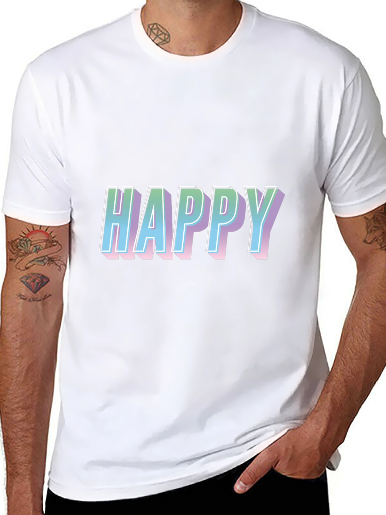 Happy Graphic Print Black T-Shirt