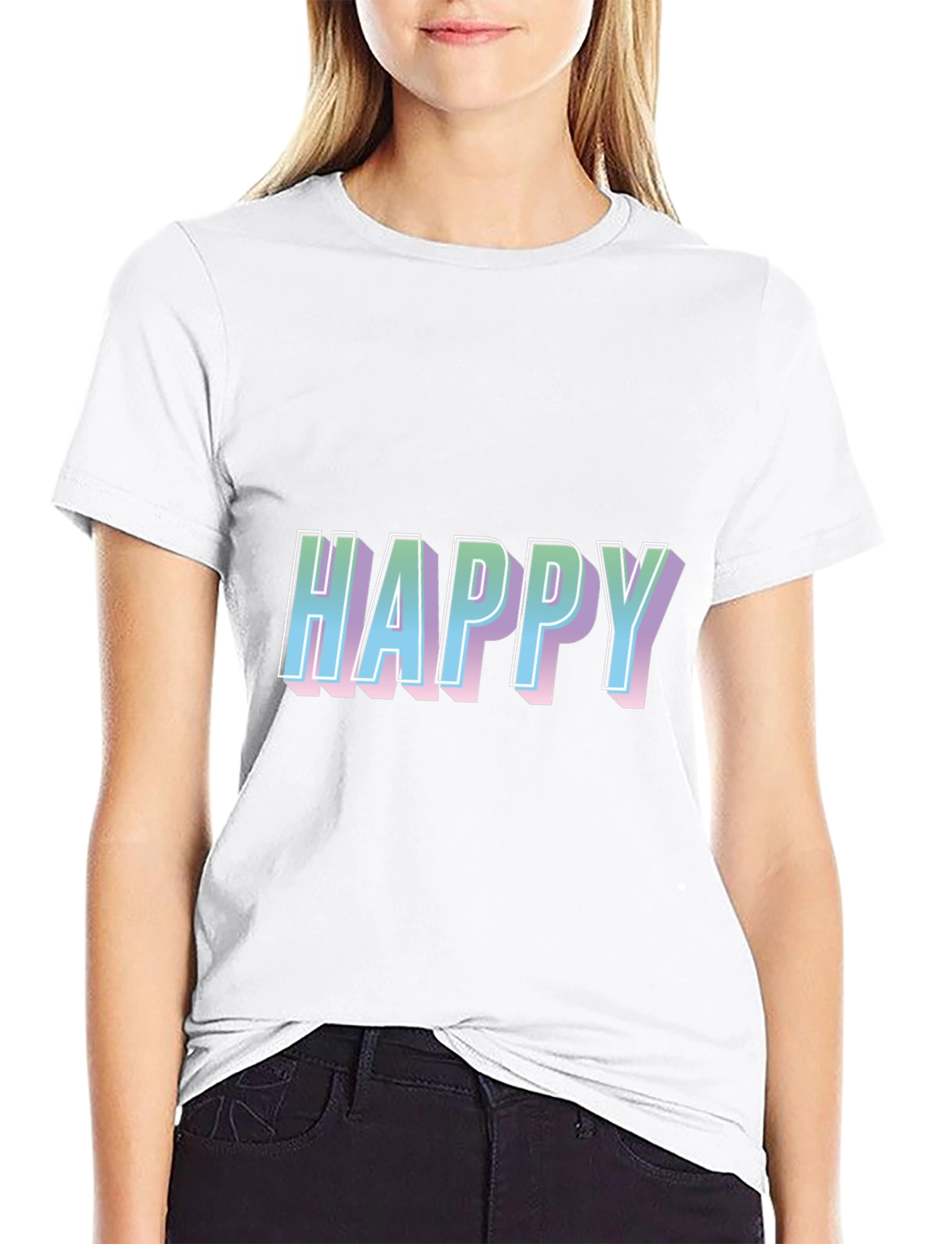 Happy Graphic Print Black T-Shirt