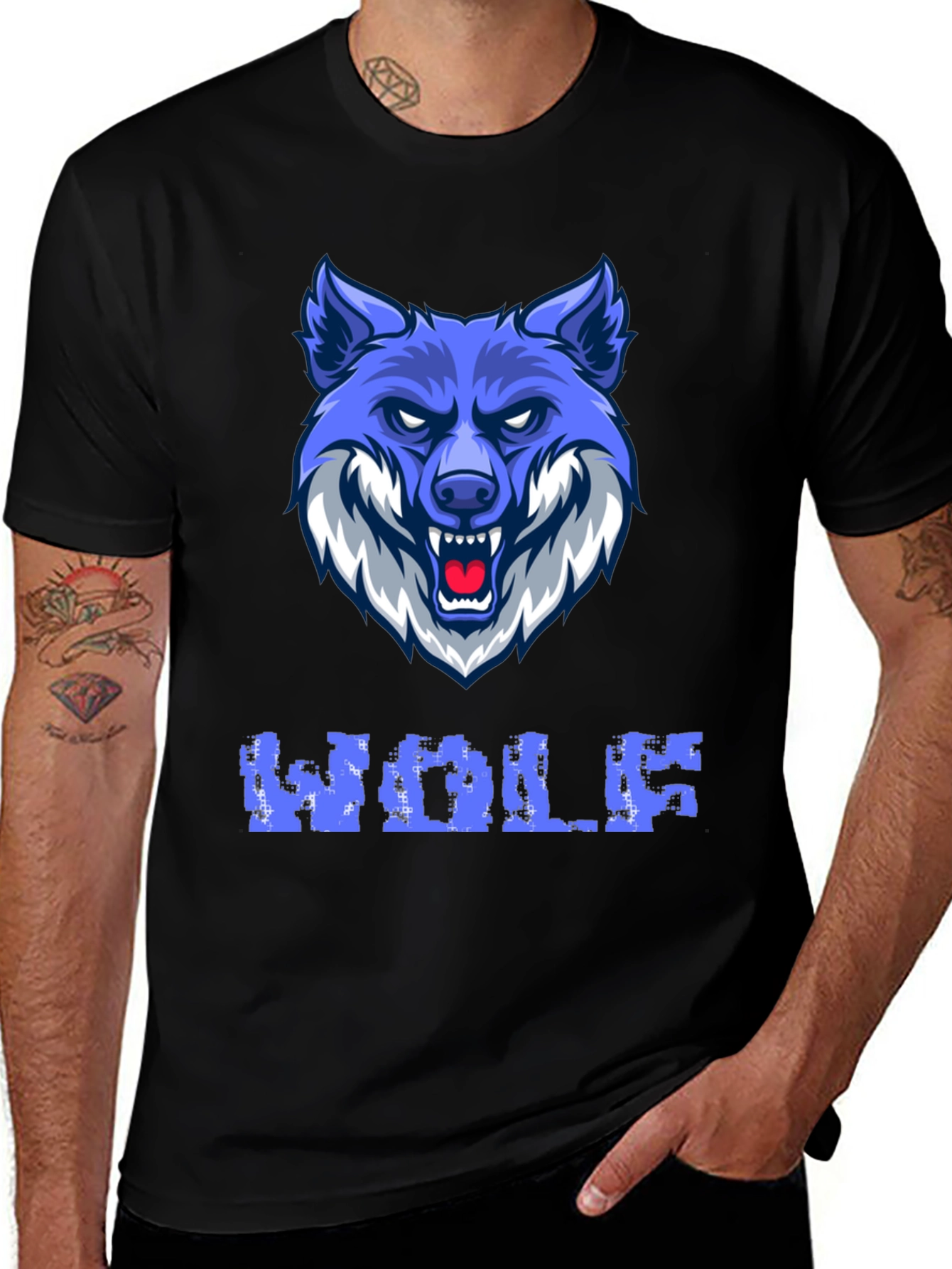Blue Wolf Graphic Print Mens T-Shirt
