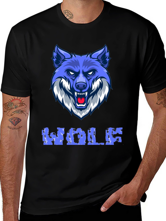 Blue Wolf Graphic Print Mens T-Shirt