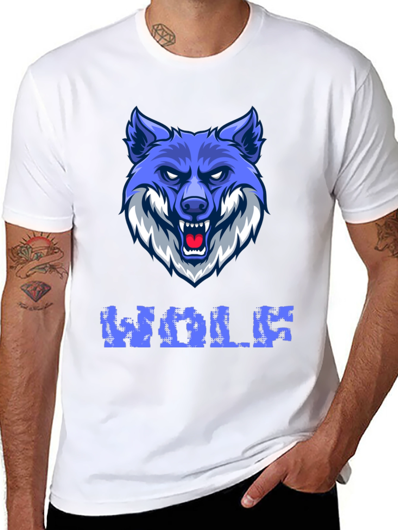 Blue Wolf Graphic Print Mens T-Shirt