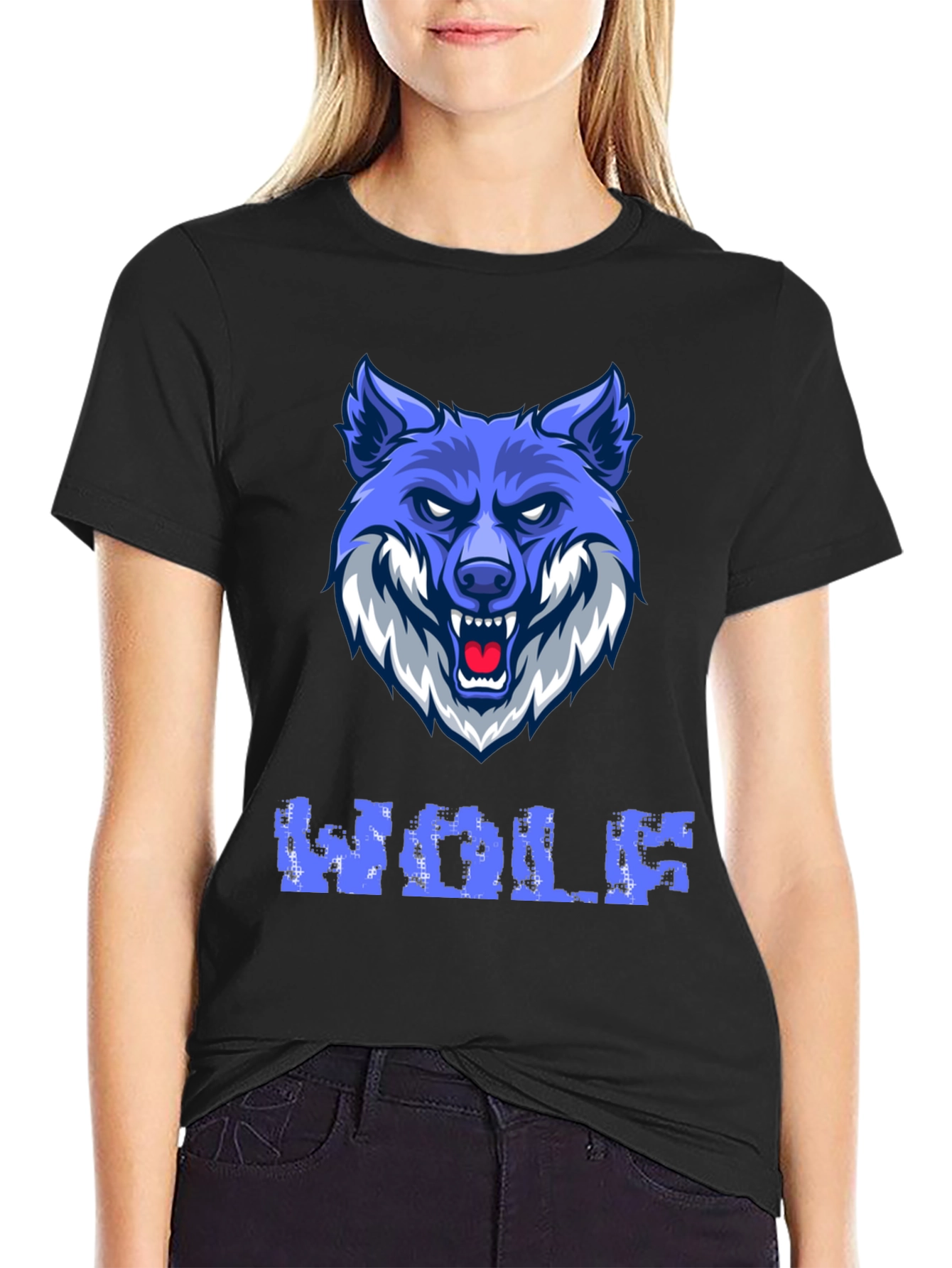 Blue Wolf Graphic Print Mens T-Shirt