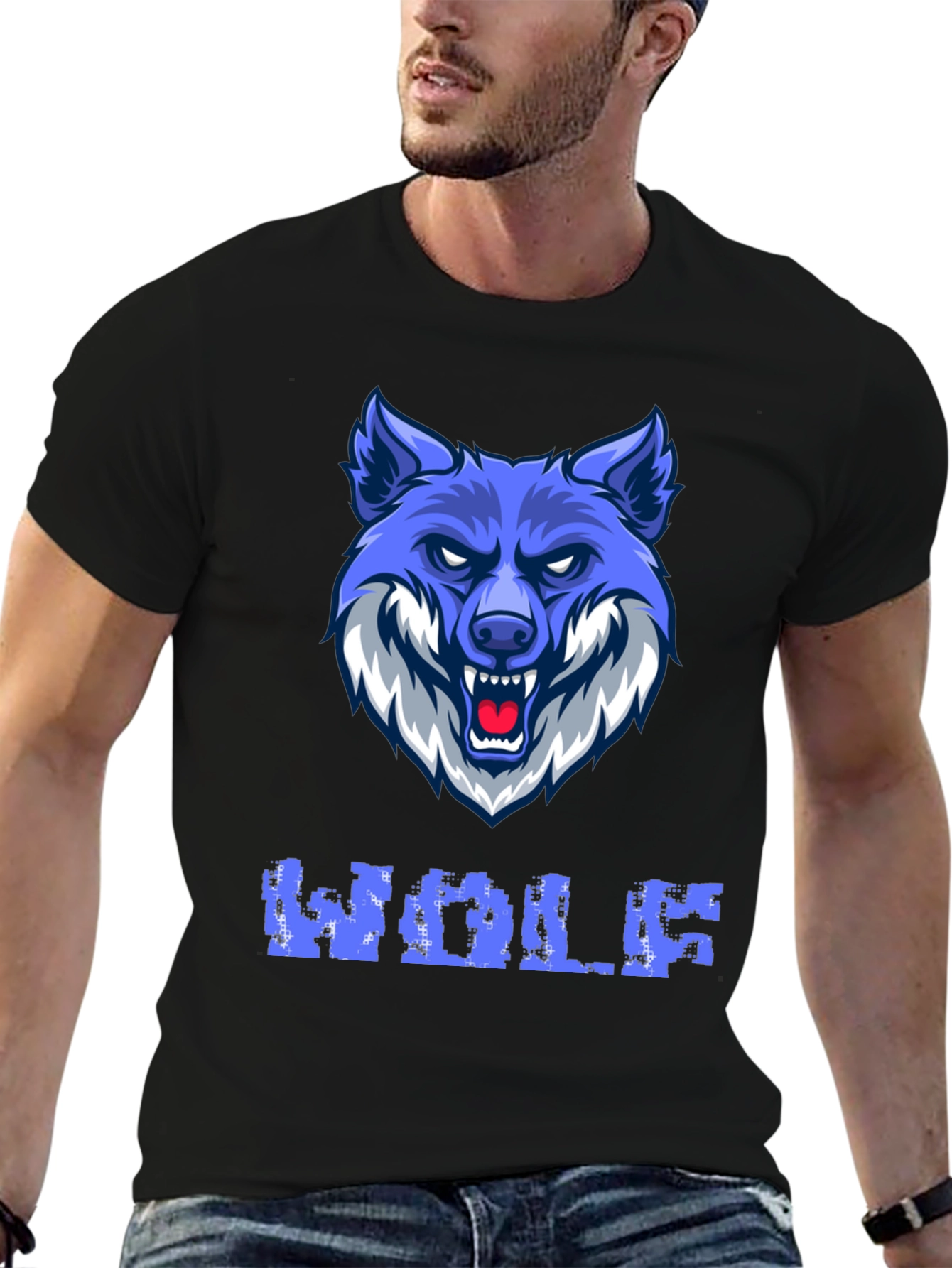 Blue Wolf Graphic Print Mens T-Shirt