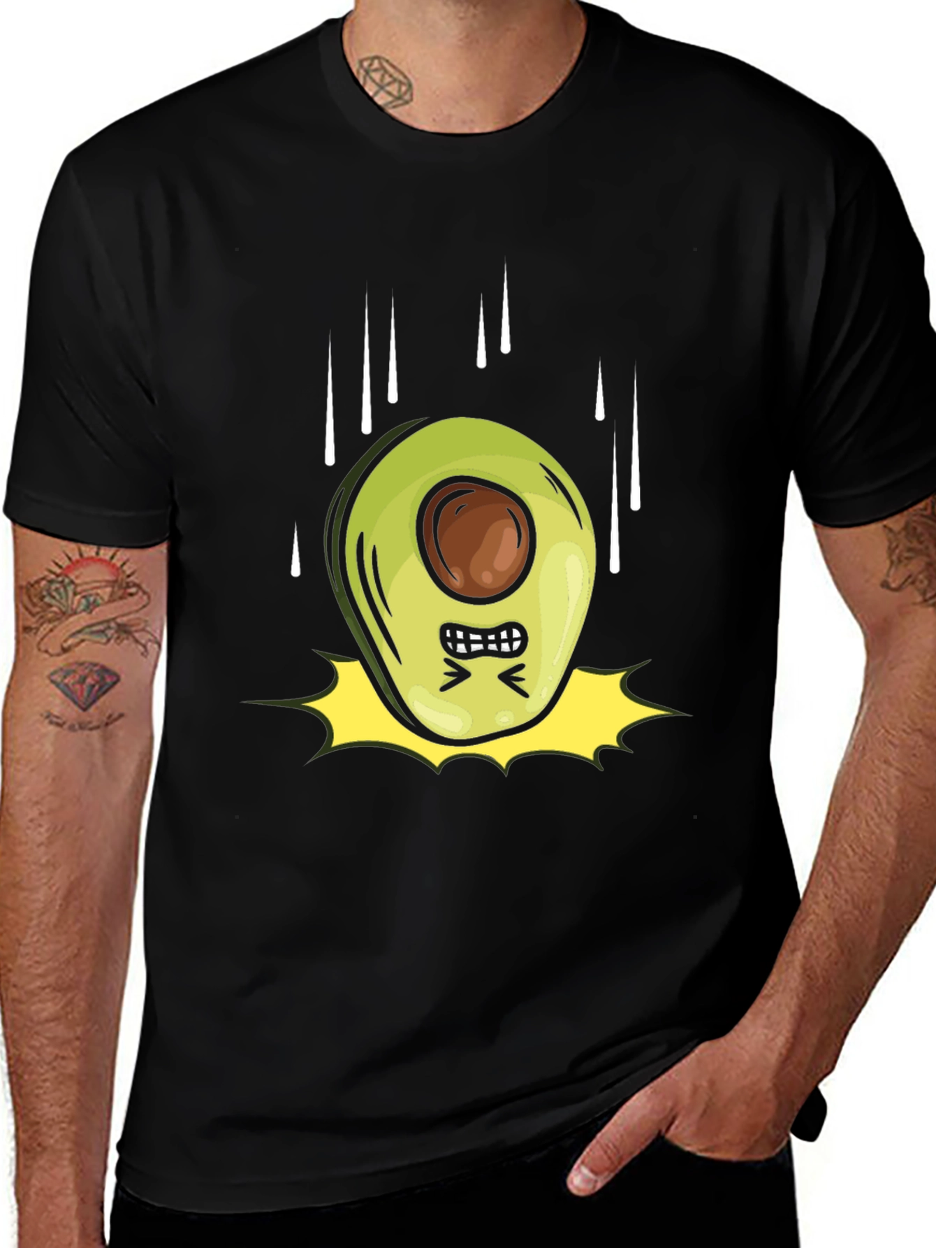 Angry Avocado Cartoon Black T-Shirt