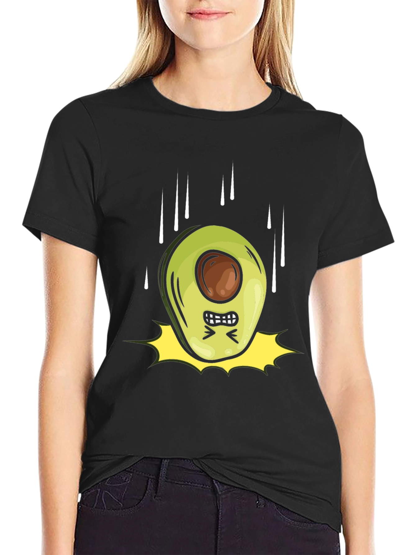 Angry Avocado Cartoon Black T-Shirt
