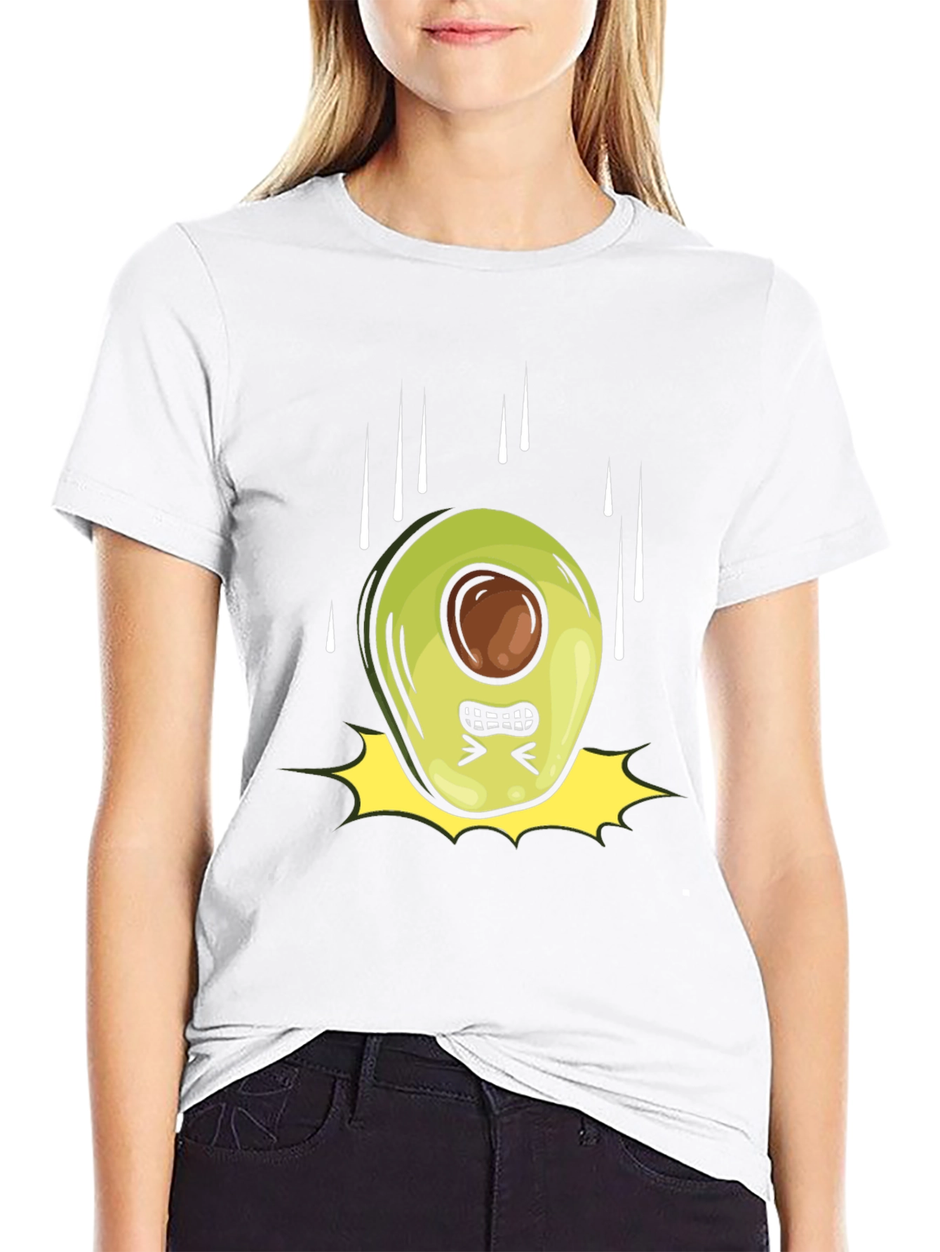 Angry Avocado Cartoon Black T-Shirt