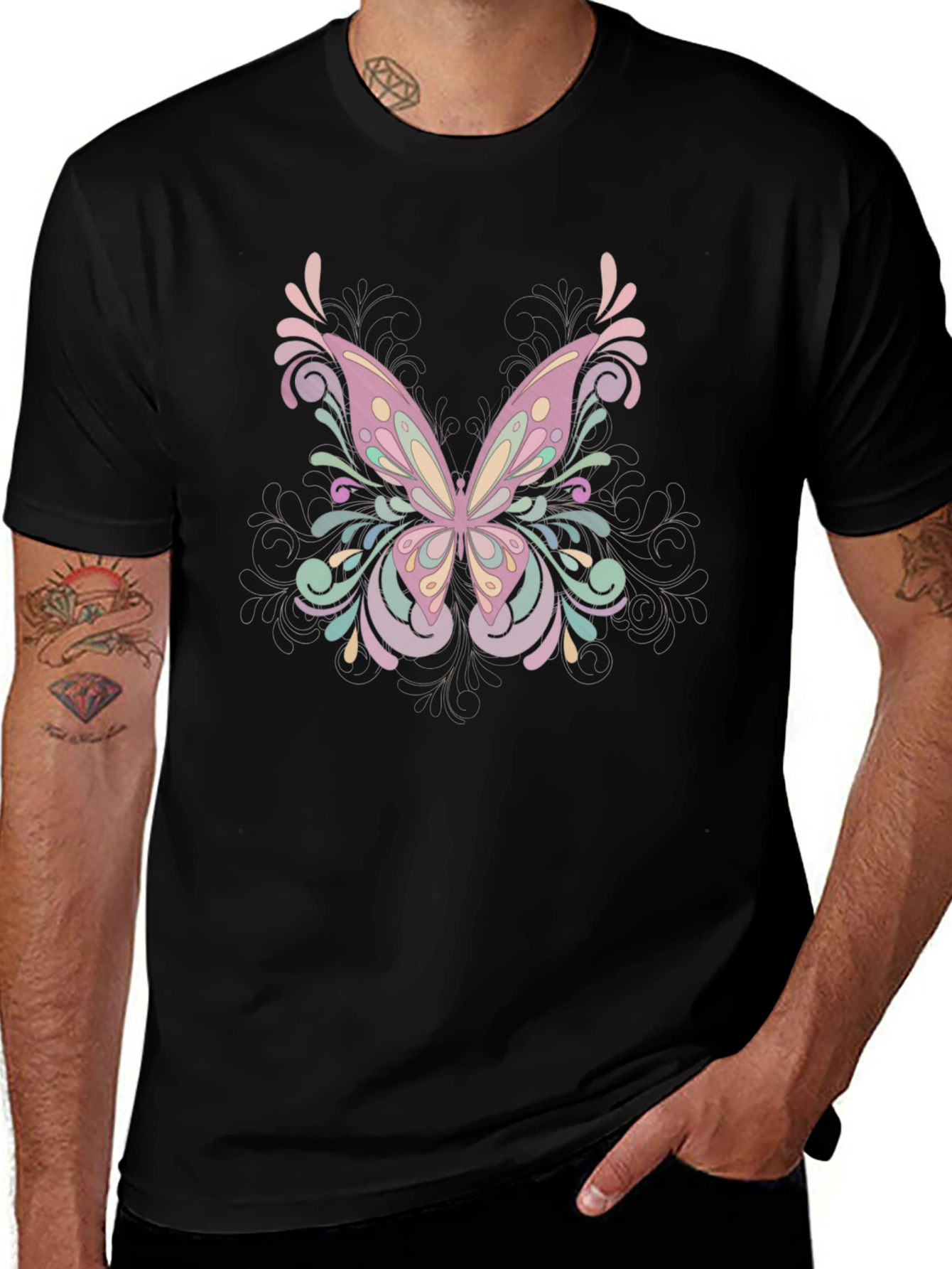 Butterfly Graphic Tee - Black Cotton Blend Shirt