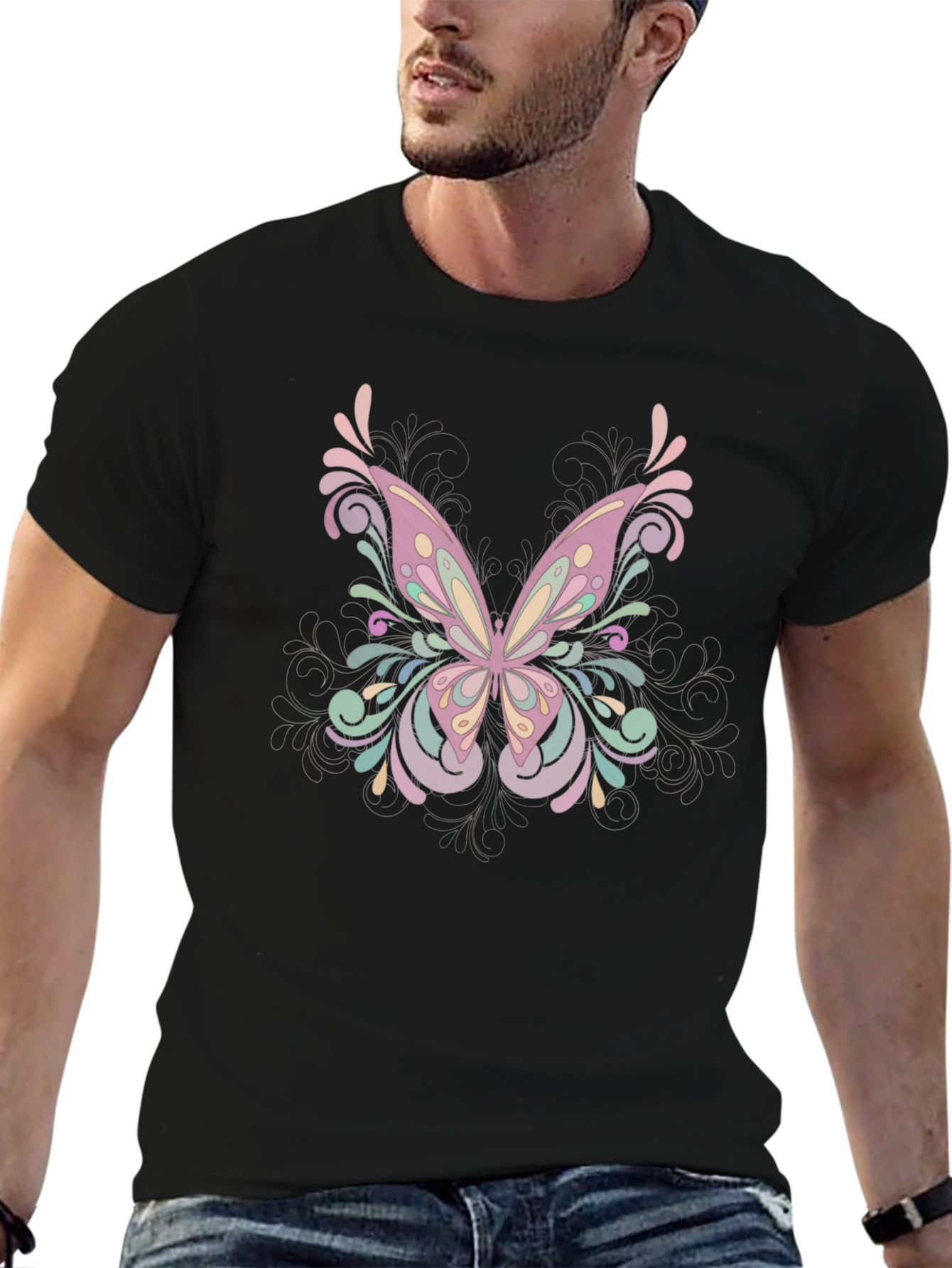 Butterfly Graphic Tee - Black Cotton Blend Shirt
