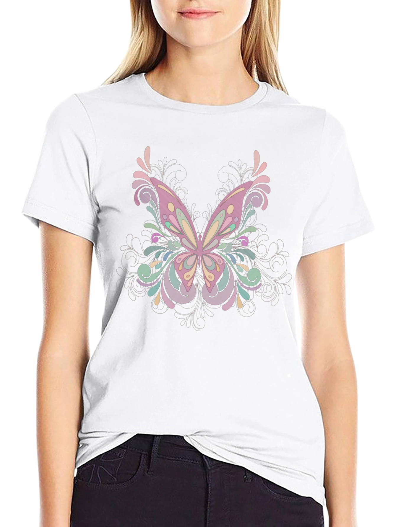 Butterfly Graphic Tee - Black Cotton Blend Shirt